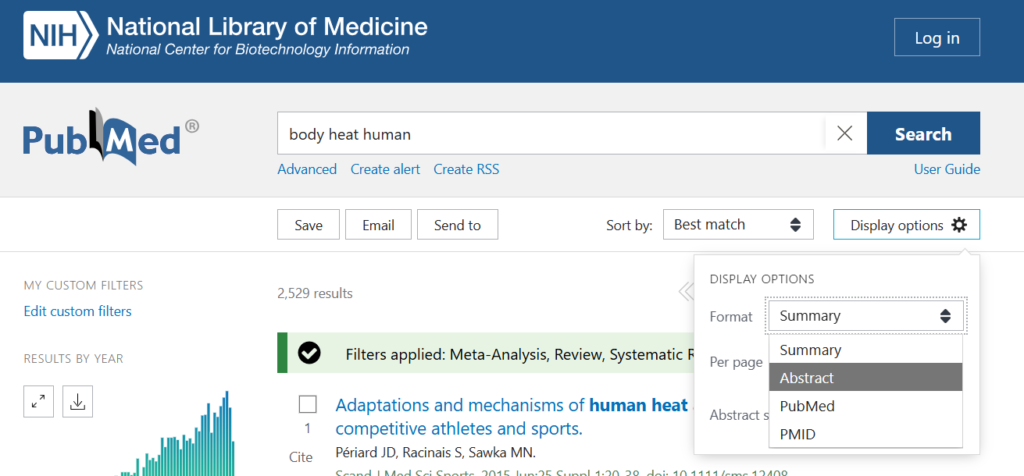 Affichage des résultats PubMed en mode Abstract